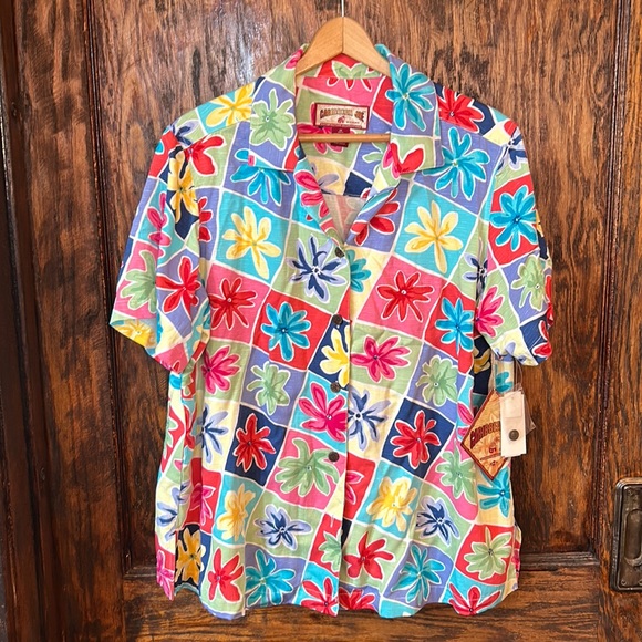 Caribbean how woman’s Hawaii button down short sleeve blouse rayon top 1x - Picture 1 of 4